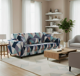 Anyseat 4-Seater Sofa Cover – Blue White Geometric Style Slipcover for Living Room Chair Protection
