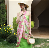 Anyyou 100% Mulberry Silk Long Scarf for Women – Pink & Green Luxury Beach Shawl, Pashmina Wrap, Swimwear Cover Up