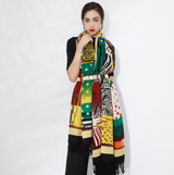 Anyyou 100% Merino Wool Yellow Multipattern Silk Satin Large Winter Scarf Pashmina Shawl Bandana Perfect For Women Ladies Fashion Style