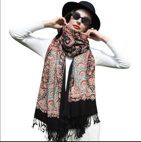 Anyyou 100% Pure Merino Wool Pink Poncho Winter Large Scarf Pashmina Shawl Bandana Neck Wrap For Women