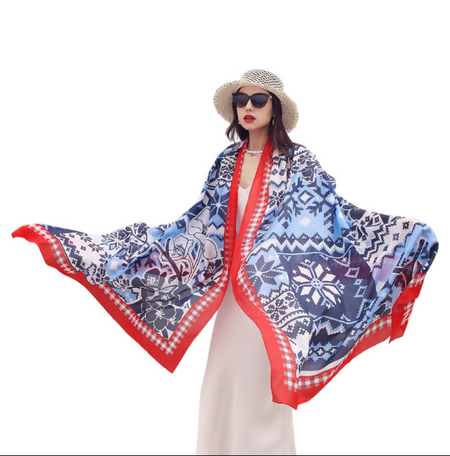 Anyyou 100% Mulberry Silk Dark Blue Long Scarf for Women Luxury Beach Shawl Swimwear Cover-Up Pashmina Wrap Foulard