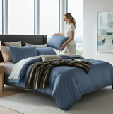 Anycozy Egyptian Cotton Duvet Comforter Set – UK King Size, Blue & Light Grey, Thick 6‑Piece Bedspread