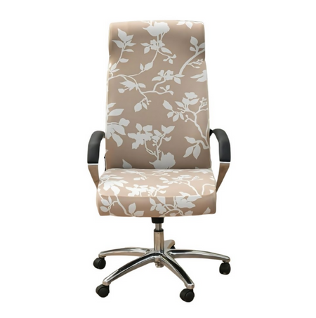 Anyseat Office Chair Cover – Beige White Floral, Zippered Elastic Stretch, High‑Back Slipcover Protector