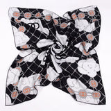 Anyyou Fashion Premium Satin Square Scarf – Black White Roses Silk-Feel Neckwrap for Women