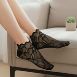 Anyfootwear 5 Pairs Women’s Black Summer Socks Lace Peacock Flower Ankle Socks