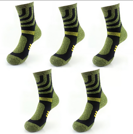 Anyfootwear 5 Pairs One Size 5-11 Green Cotton Compression Trekking With Formal Work Male Socks Meia Contrast Color Designer Brand Fit For Man