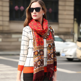 Anyyou 100% Pure Merino Wool Poncho Scarf for Women – Red Brown Paisley Pattern Oversized Winter Pashmina Shawl Wrap