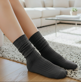 Anyfootwear 5 Pairs One Size 36-43 Gray Retro Long Knitted Socks Cotton Autumn Winter Solid Color Women Student Girls