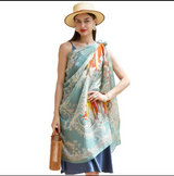 Anyyou 100% Mulberry Silk Long Scarf for Women – Pastel Blue Luxury Beach Shawl, Swimwear Cover Up, Pashmina Style Foulard & Face Shield