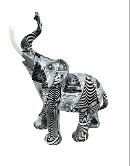 ANYHOUZ Large Hypnotic Opt Art Graffiti Elephant Sculpture Figurine – Realistic Statue Ornament for Modern Home Decor
