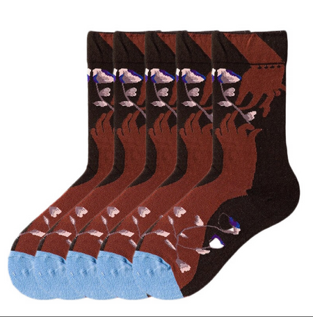 Anyfootwear 5 Pairs Size 5-9 Women Fashion Socks Combed Cotton Abstract Hands Oil Painting Print Novelty Funny Happy Crew Socks Colorful Casual Christmas Gift