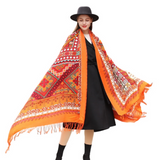Anyyou 100% Merino Wool Red-Orange Silk Satin Large Winter Scarf Pashmina Shawl Bandana Perfect For Women Ladies Fashion Style