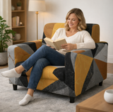 Anyseat 1-Seater Sofa Cover – Golden Yellow Geometric Style Slipcover for Living Room Chair Protection