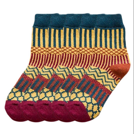 Anyfootwear 5 Pairs Size 5-9 Women Fashion Socks Colorful Wind Flower Cotton Thick Warm Wool Winter Casual Crew Socks Dark Blue