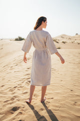 Aria - Straight Belted Midi Linen Dress