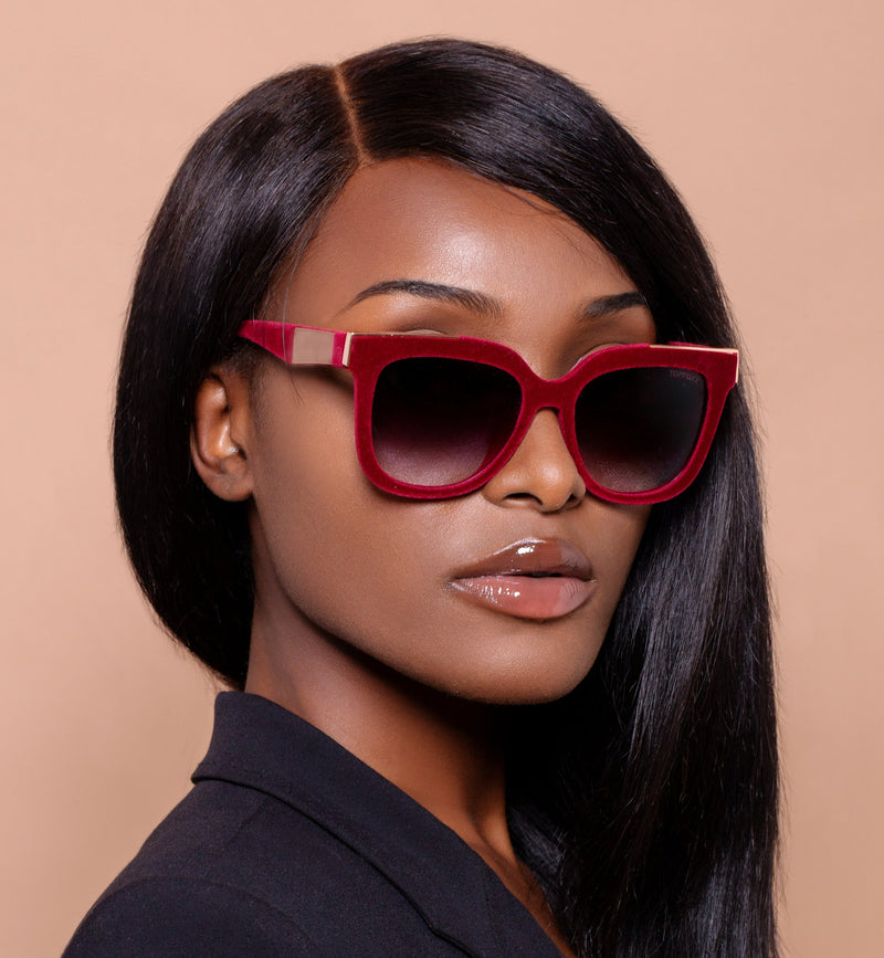 Coco - Red Velvet Frame Black Lens Wayfarer Sunglasses