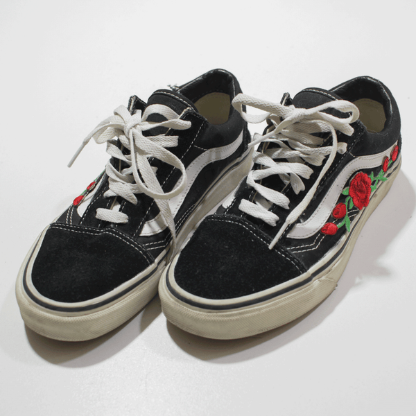 VANS Old Skool Rose Patch Sneaker Shoes Black Womens UK 4.5