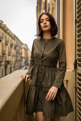 The Elena Dress w/sleeve - Olive Green