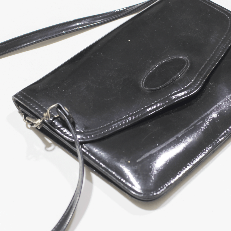 Leather Look Shoulder Bag Black Womens