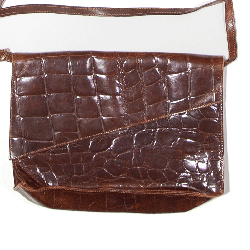 Leather Look Crossbody Bag Brown Womens