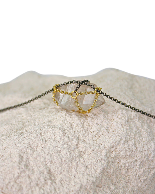 Caged Silver + Gold Quartz Necklace