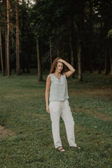 Linen pants Malmo S White WASHED