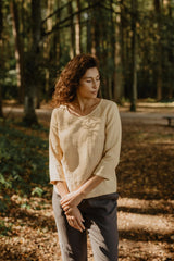 Riga linen top 3/4 sleeves XS/S Mustard