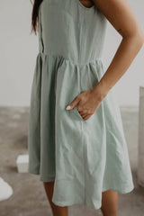 Linen sleeveless summer dress HAZEL XXL Sage Green