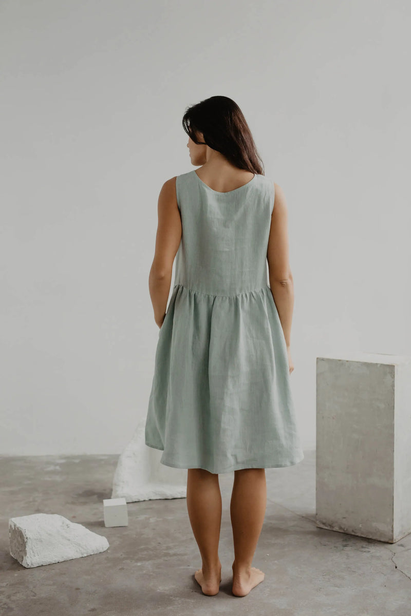 Linen sleeveless summer dress HAZEL XXL Sage Green