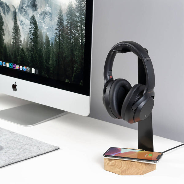 Oakywood Wooden 2 in 1 Headphone Stand & Wireless Charger