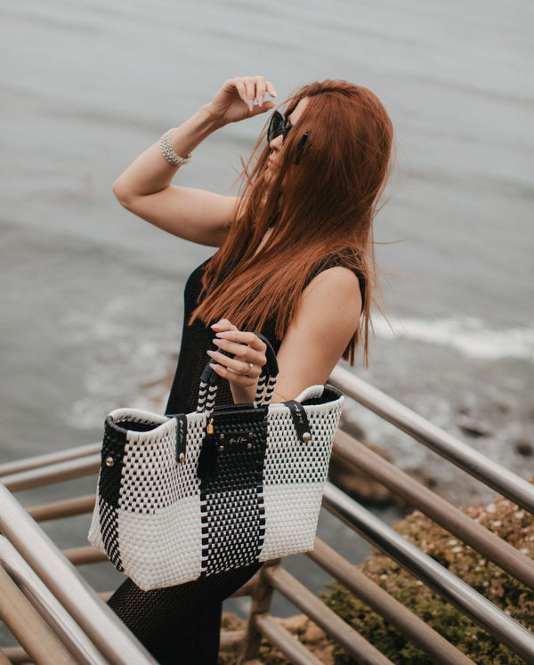 Less Pollution Convertible Handbag - Black & White Luxe
