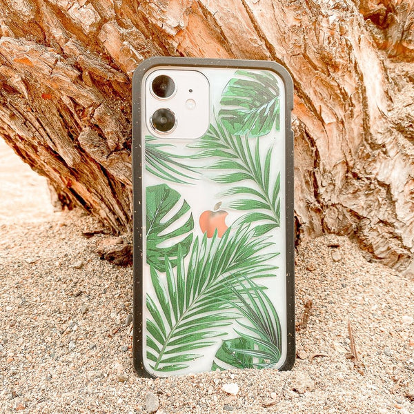 Clear Tropical Leaves iPhone 12 Pro Max Case With Black Ridge
