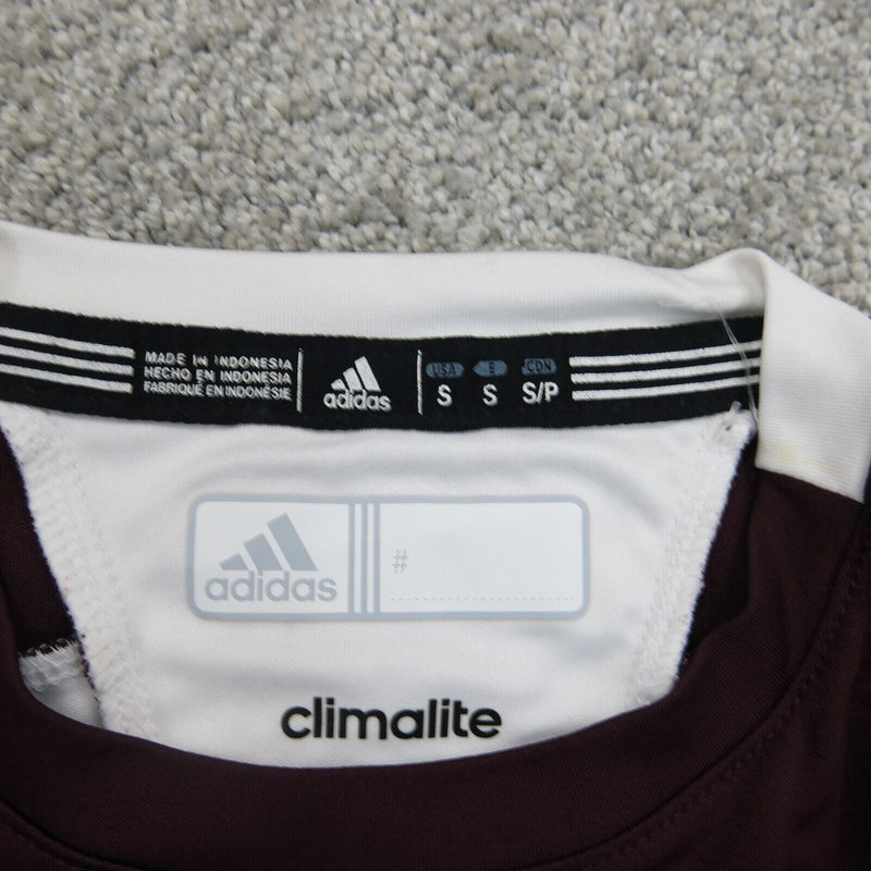 Adidas Mens Sports Climalite Logo Football T-Shirt Short Sleeve Maroon SZ Small
