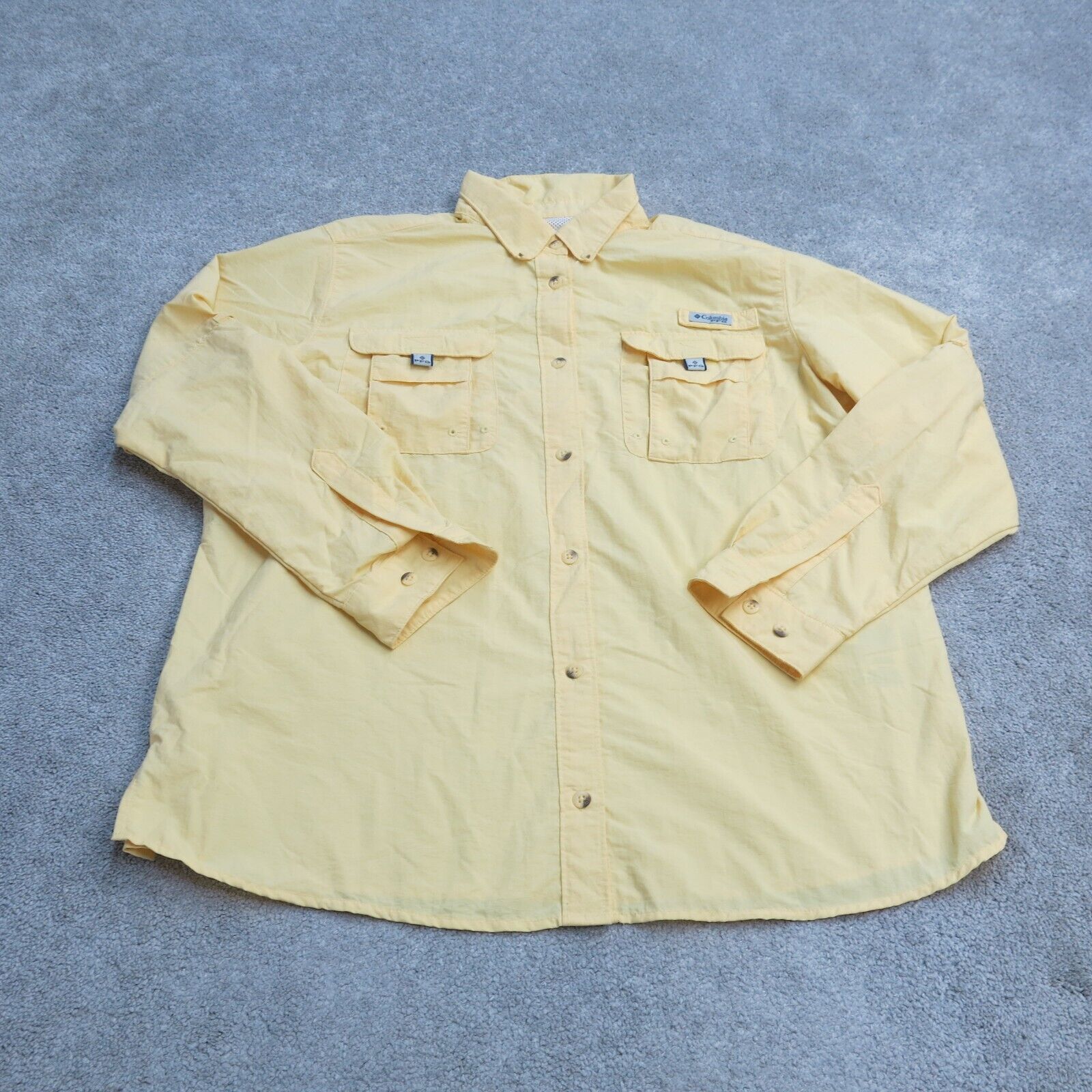 Columbia Shirt Mens XL Yellow Button Down Outdoors PFG Long Sleeve