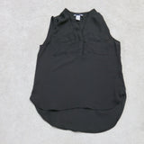 H&M Women Blouse Shirt Top Sleeveless V Neck Chest Pocket Black Size 2