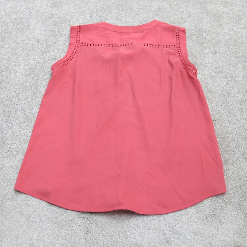 Ann Taylor Women Tank Blouse Split Neck Sleeveless Front Pockets Red Pink Small
