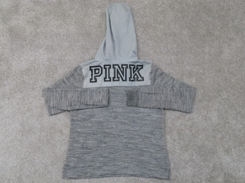 Pink Victorias Secret Mens 1/4 Zip Hoodie Sweatshirt Long Sleeves Gray Size XS
