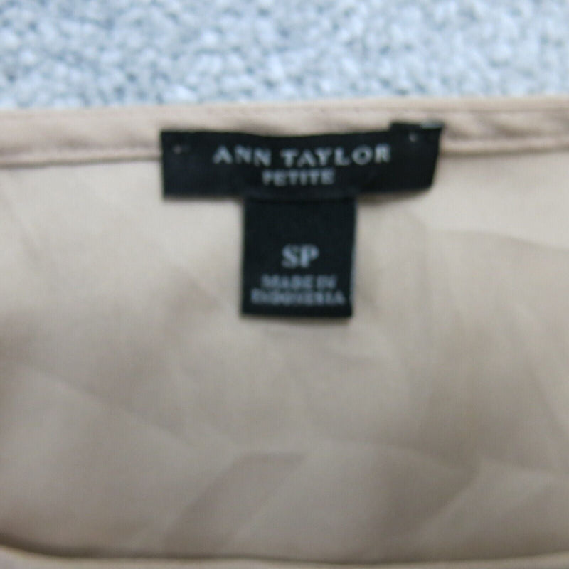 Ann Taylor Womens Pullover Blouse Top Short Sleeve Round Neck Light Beige SZ SP
