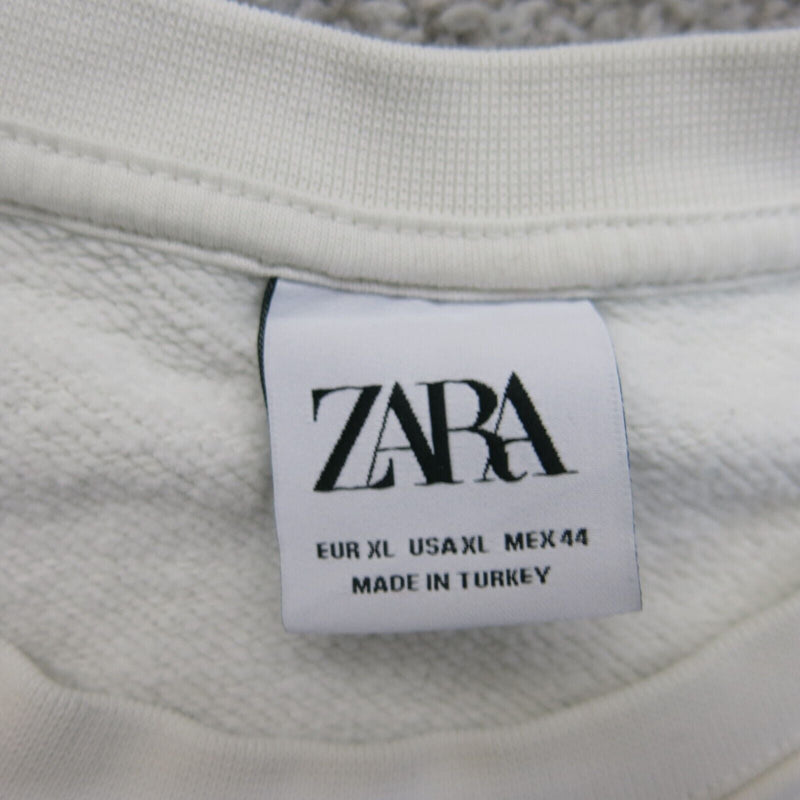 Zara Womens Sweatshirt Knitted Crew Neck Ribbed Cuff & Hem White Size XL