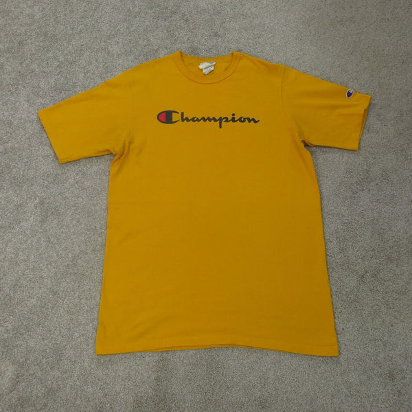 Champion Shirt Mens Large Yellow Crew Neck Graphic Tee Pullover Lightweight