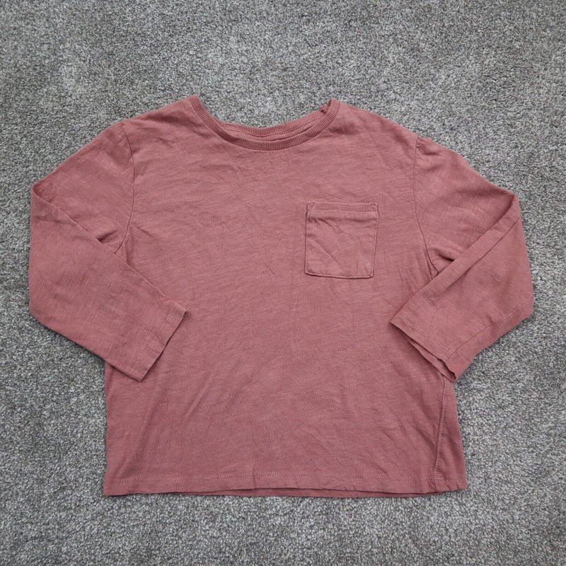 Zara T Shirt Top Girls Size 3-4 Years Faded Pink Solid Long Sleeve Casual Shirt