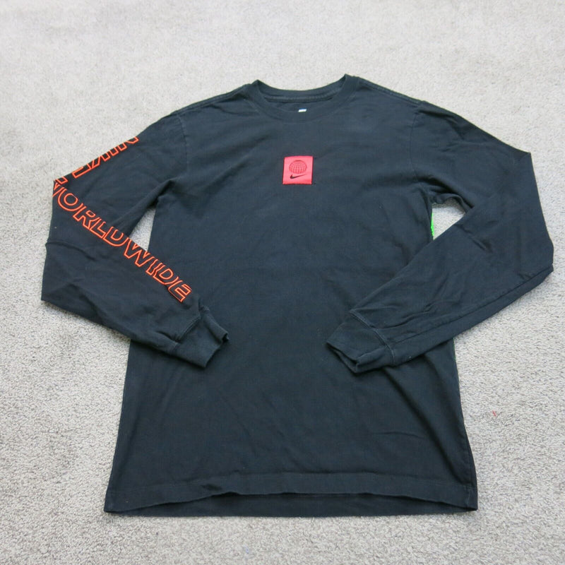 The Nike Tee Mens Graphics Sweatshirt Crew Neck Long Sleeve Black Size Small