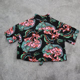 Levis Womens Button Up Floral Shirt Top Sleeves Collard Black Green Size S/P