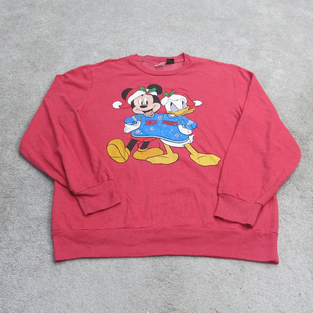 DISNEY Mickey and Donald Duck Womens Sweatshirt Naughty Nice Pink