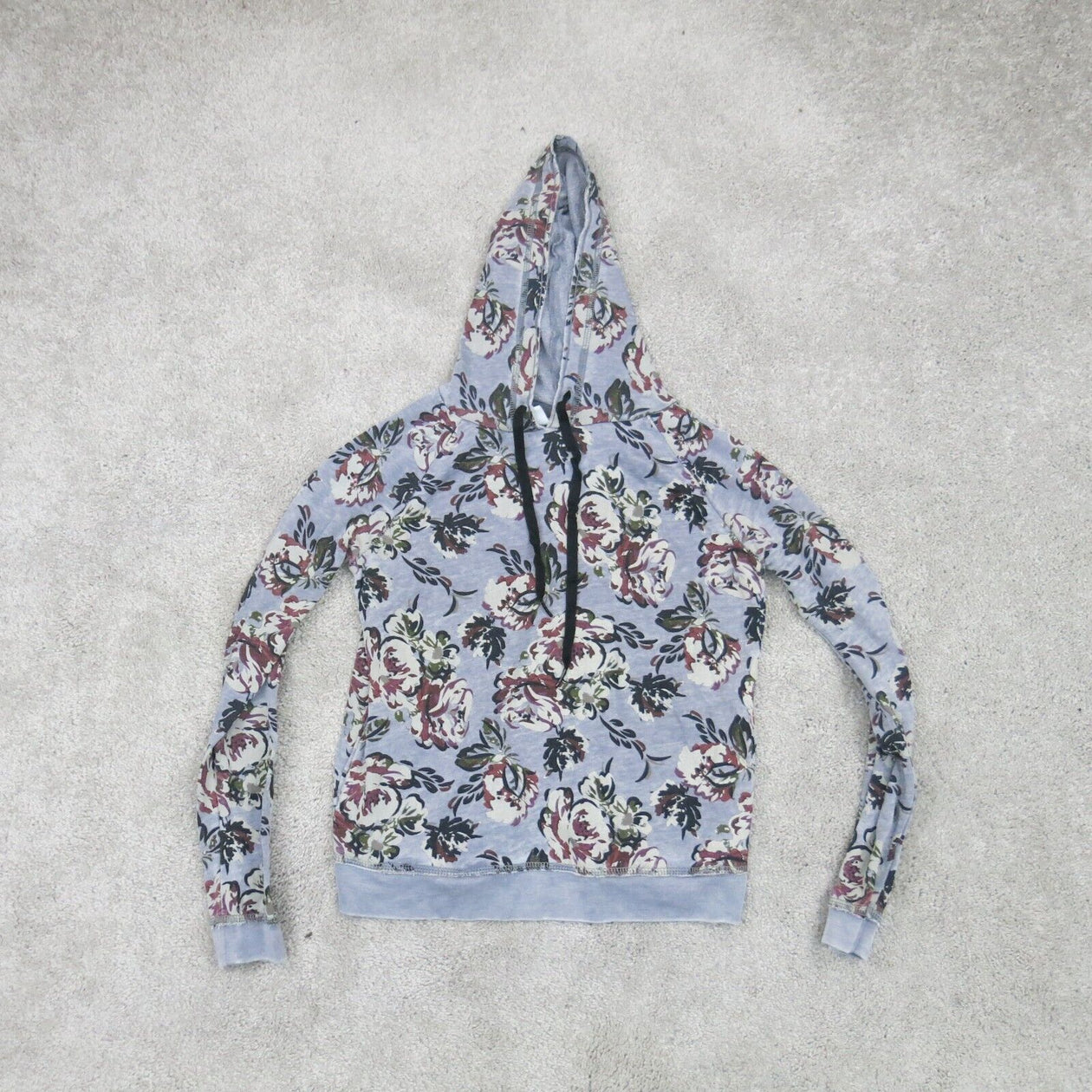 Aeropostale Hoodie Womens M White Full Zip Floral Pockets Sweatshirt