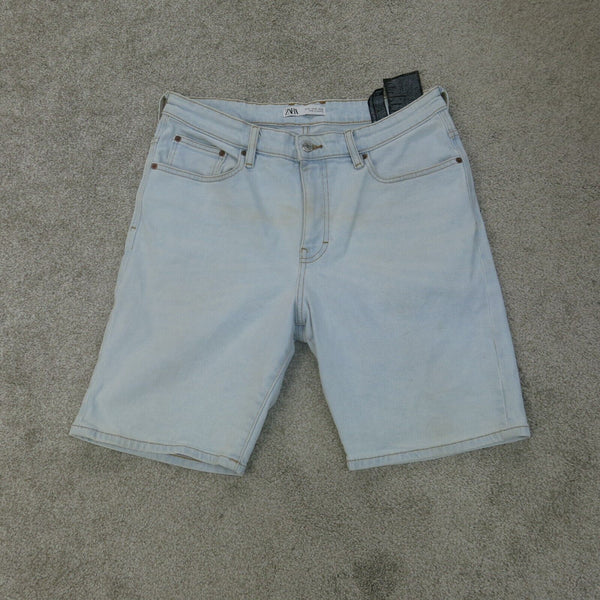 Zara Shorts Mens 32 Blue Bermuda Jeans Shorts Denim Stretch Pull On Outdoors