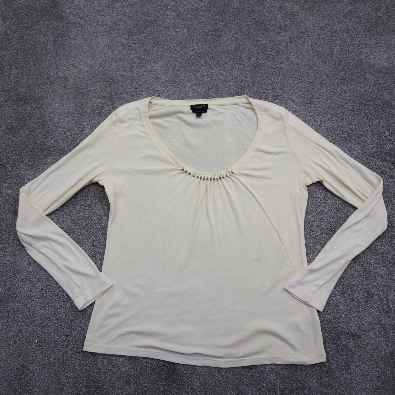 Talbots Womens Long Sleeve Shirt Top 100% Pima Cotton Scoop Neck Ivory –  Cerqular