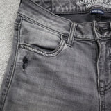 American Eagle Women Skinny Jeans Denim Stretch Distressed Low Rise Black Size 2