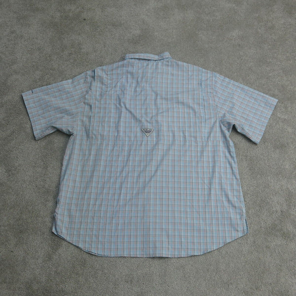 Columbia Shirt Mens XL Blue Short Sleeve Super Tamiami Check Button Down Outdoor
