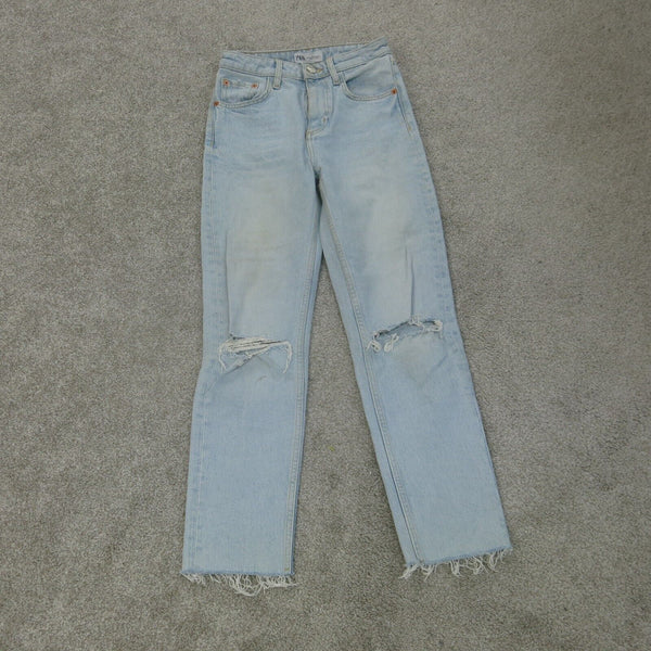Zara Jeans Women 0 Blue Skinny Leg Denim Five Pockets Distressed Lightweight